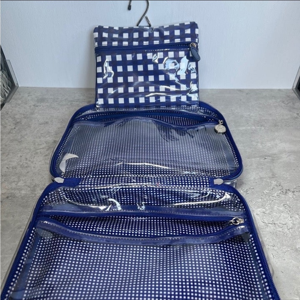 Bath & Body Works Blue & White  Checkered Travel hanging Toiletries Cosmetic Bag